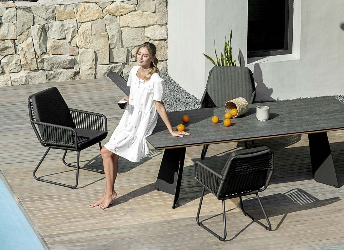 Zebra Ajax Gartentisch 230x100cm Stahl/Teak/HPL