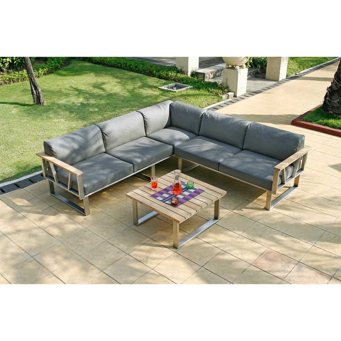 Zebra Belvedere Loungetisch 76x76cm Edelstahl/Teak