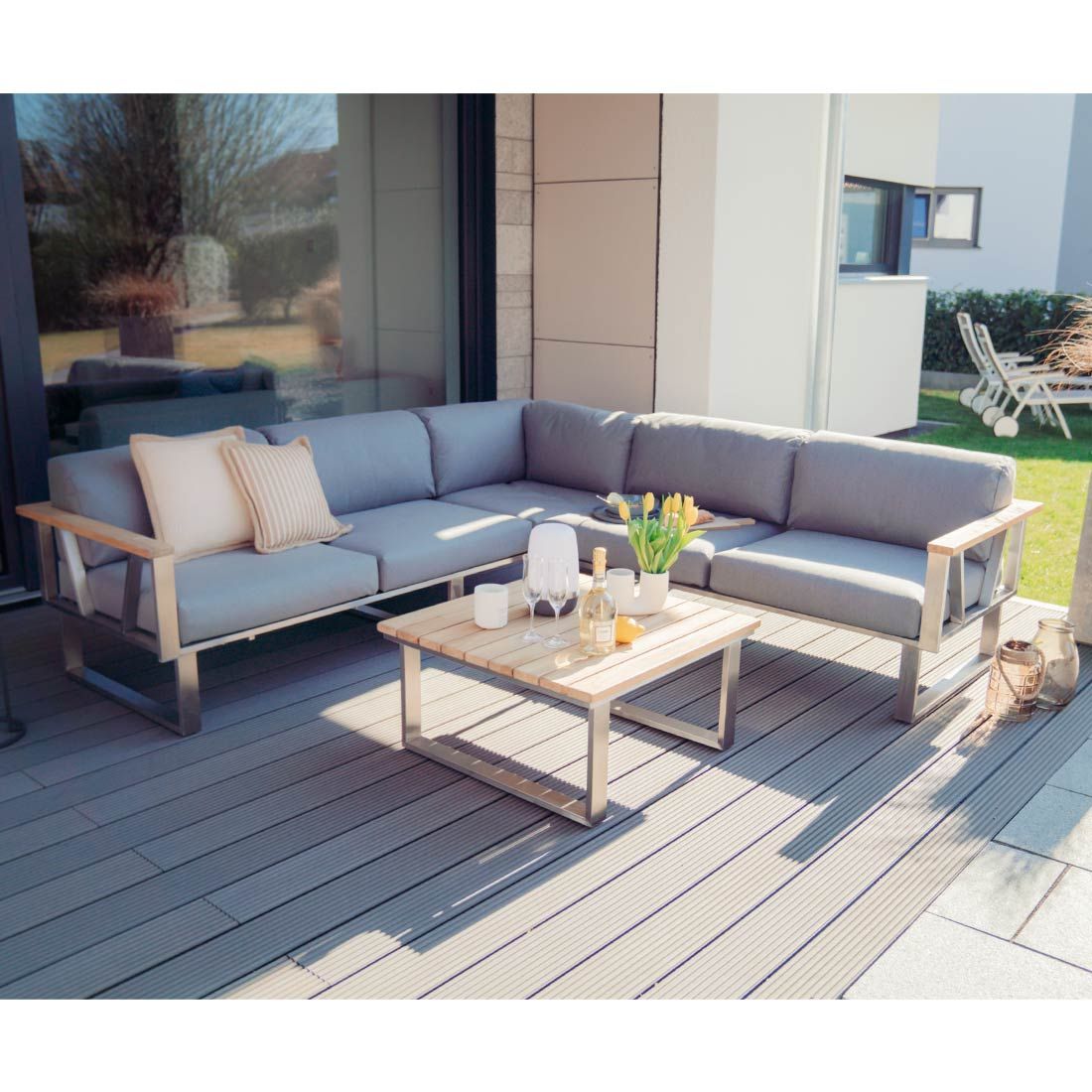 Zebra Belvedere Loungetisch 76x76cm Edelstahl/Teak
