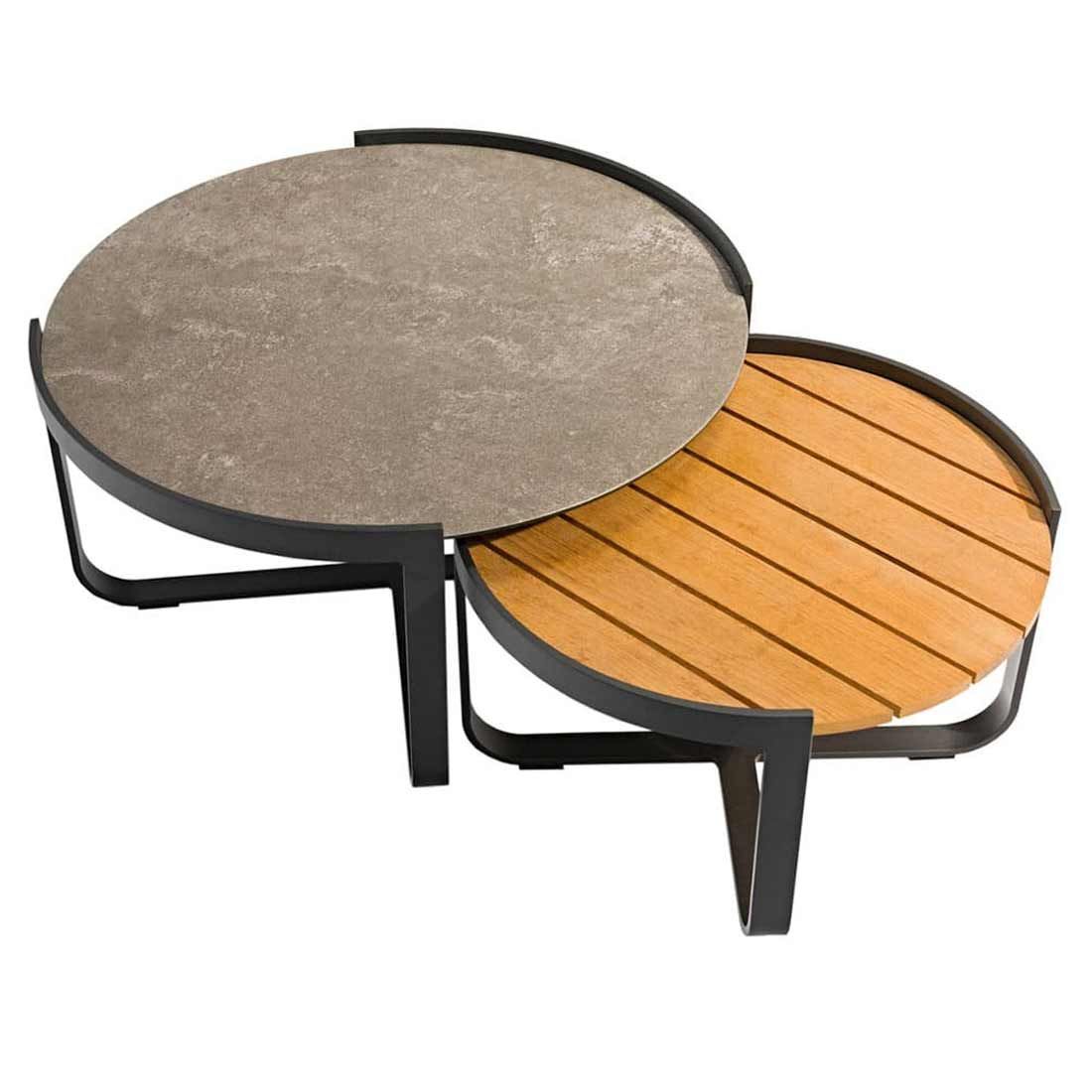 Zebra Fly Loungetische 2-teilig Aluminium/Teak/Glas-Keramik