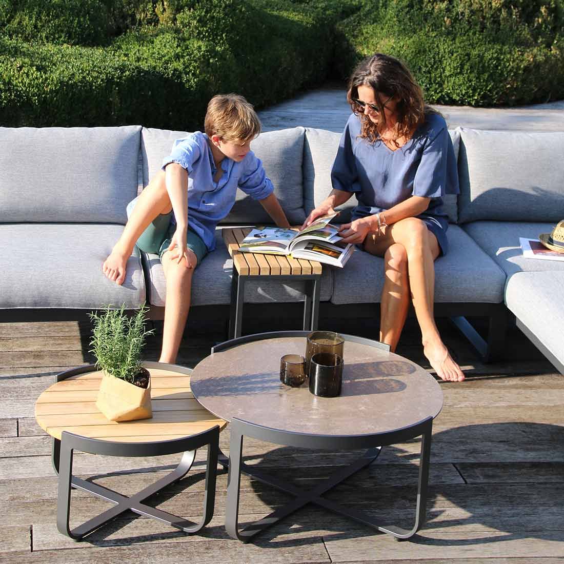 Zebra Fly Loungetische 2-teilig Aluminium/Teak/Glas-Keramik