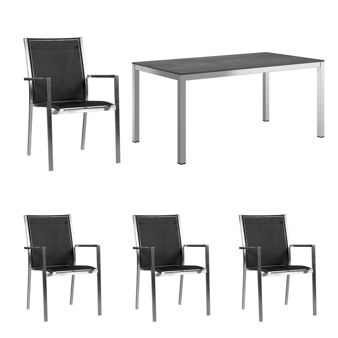Zebra One Gartenmöbel-Set 5-tlg. Tisch 160x90cm