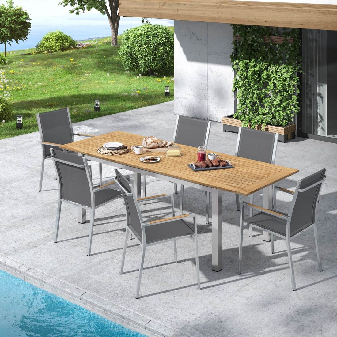 Zebra One Gartenmöbel-Set L (6 Plätze) mit OUTLIV. Tisch 180/240x90cm