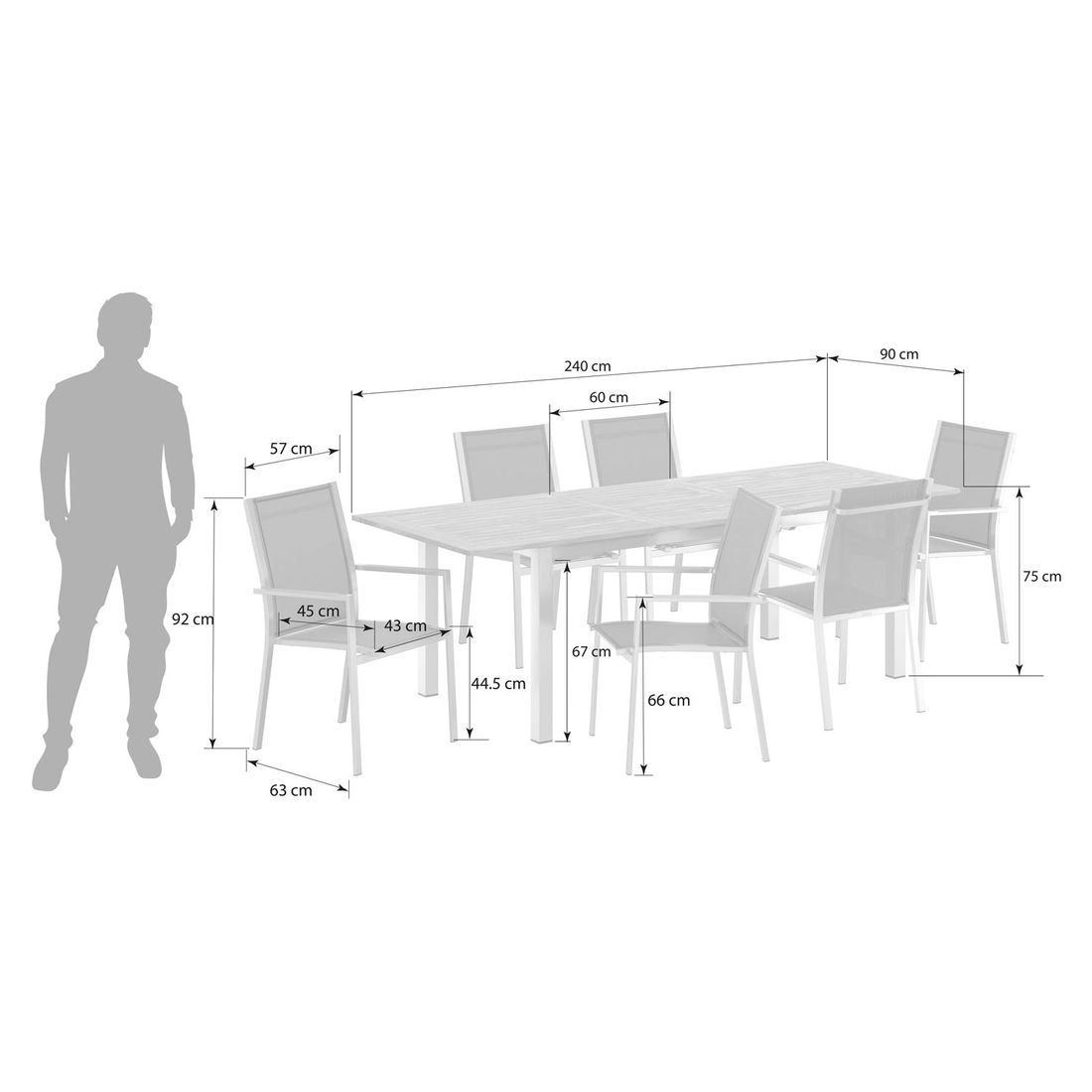 Zebra One Gartenmöbel-Set L (6 Plätze) mit OUTLIV. Tisch 180/240x90cm