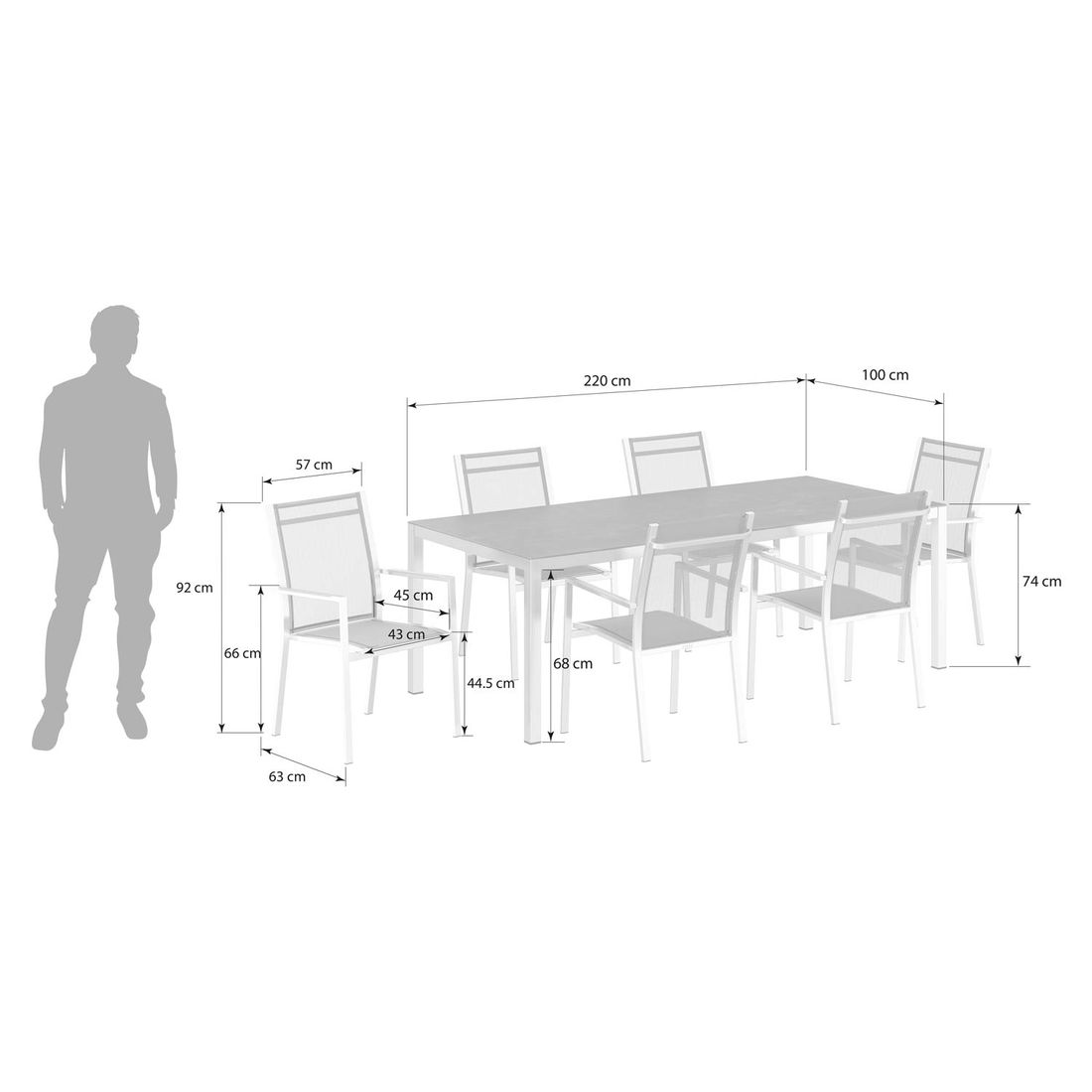 Zebra One Gartenmöbel-Set L (6 Plätze) mit OUTLIV. Tisch 220x100cm
