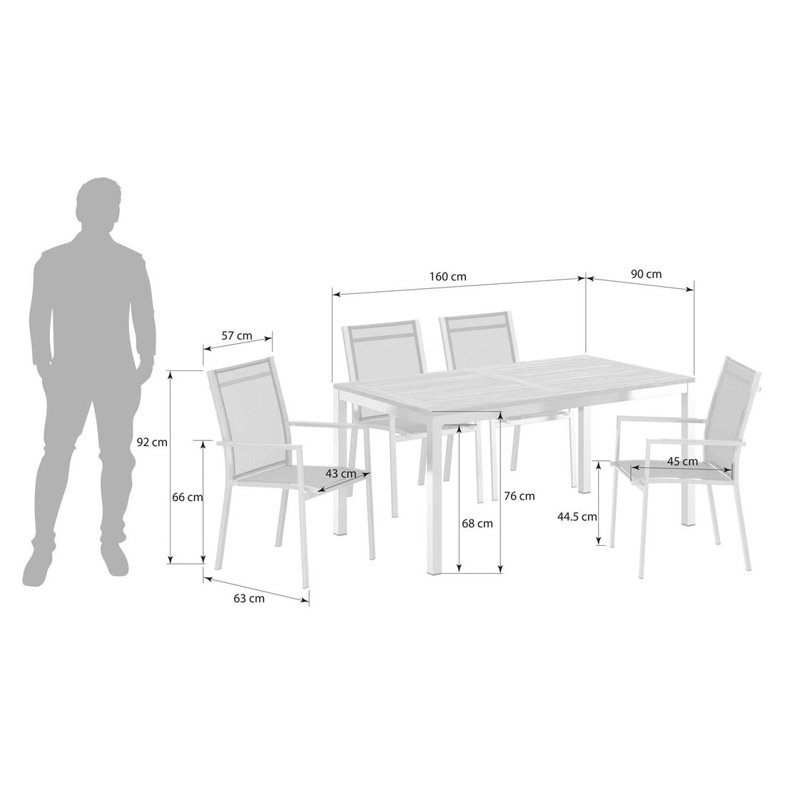 Zebra One Gartenmöbel-Set L (6 Plätze) Tisch 160x90cm