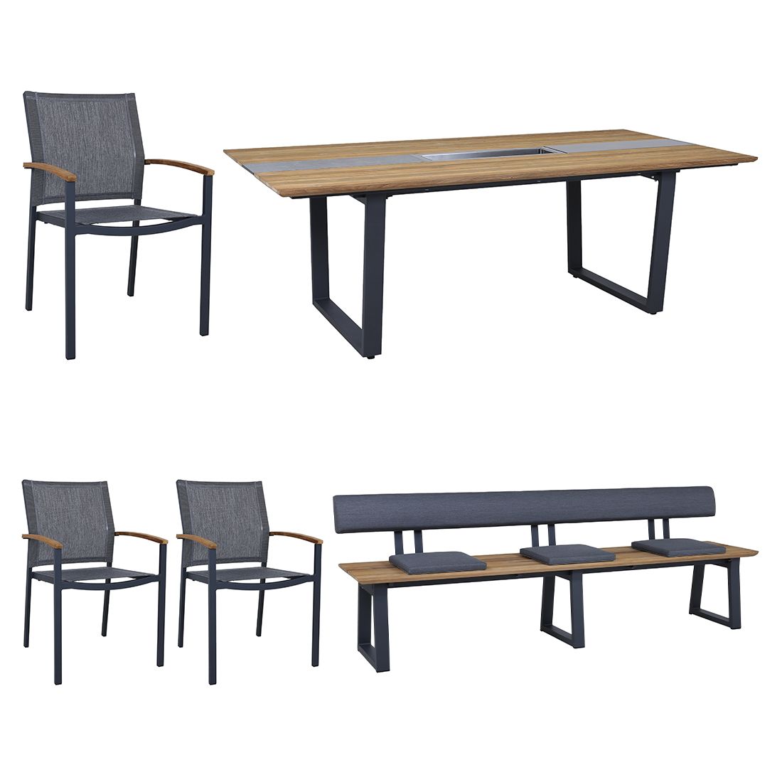 Zebra Alex Gartenmöbel-Set L (6 Plätze) Tisch 220x110cm