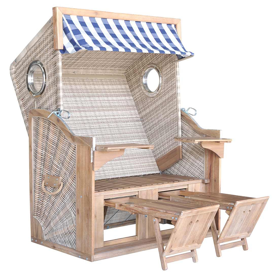 deVries Pure Greenline 135XL Strandkorb  Geflecht/Akazie Des.743
