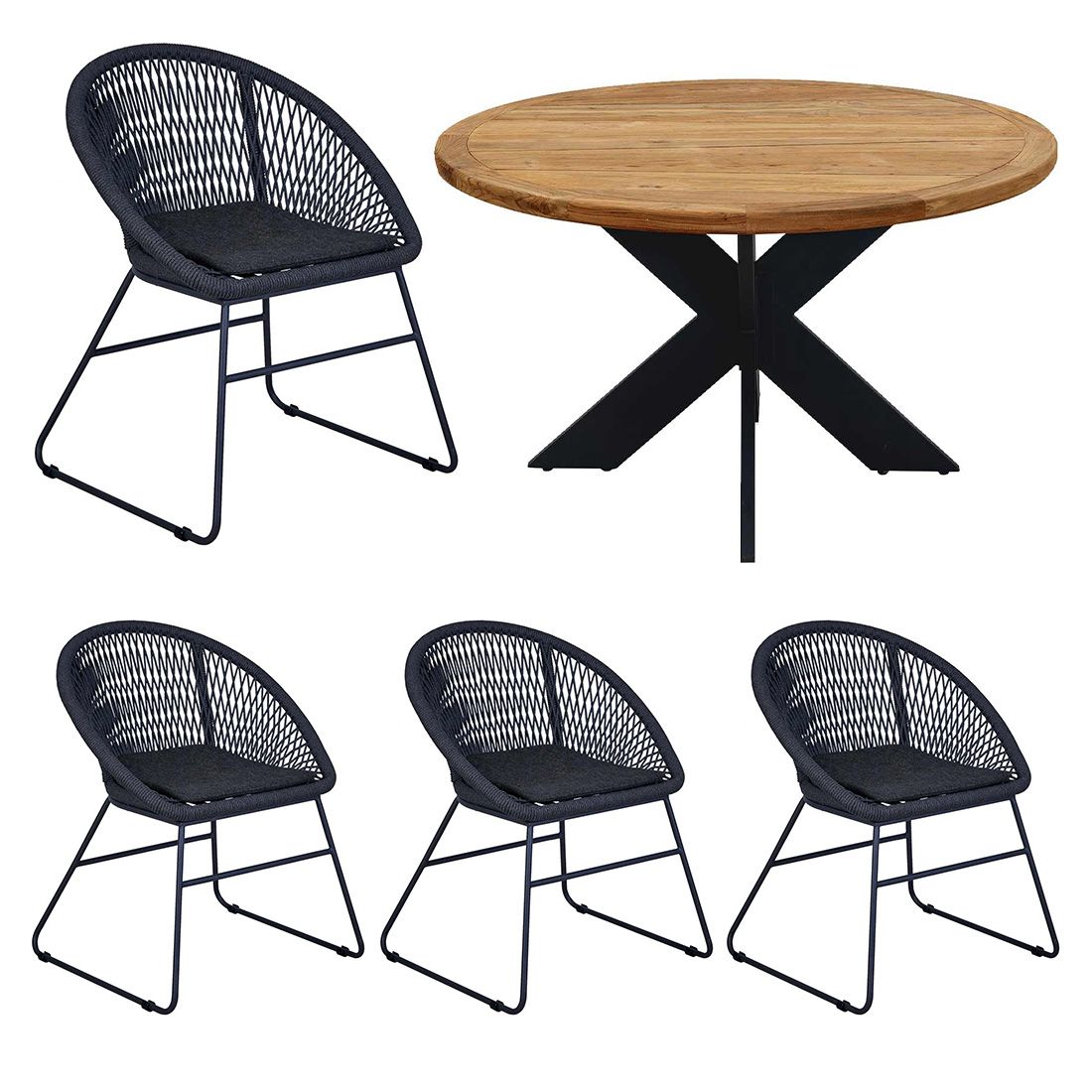 OUTLIV. Edson Gartenmöbelset 5-tlg. Tisch Ø130cm inkl. Kissen