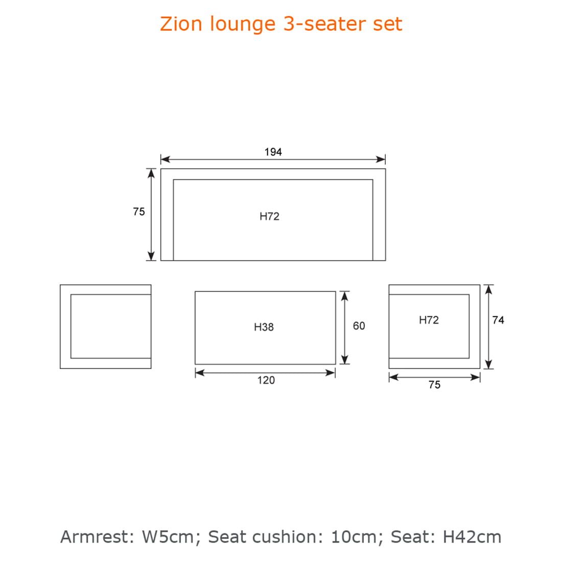 Garden Impressions Zion Sofagruppe 4-tlg. Aluminium/Polster + Tisch 120x60 cm