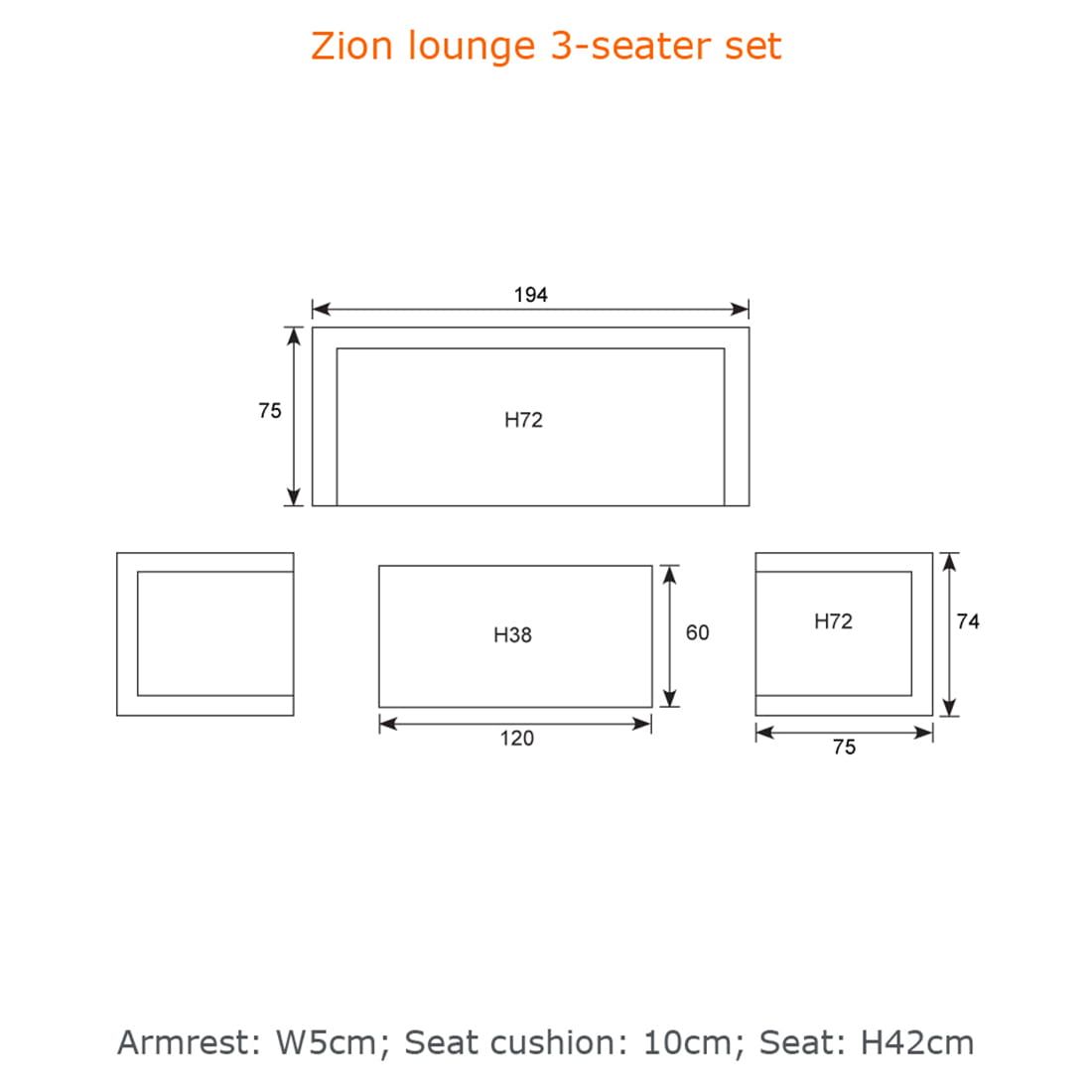 Garden Impressions Zion Lounge-Gruppe 4-tlg. Aluminium/Polster + Tisch 120x60 cm