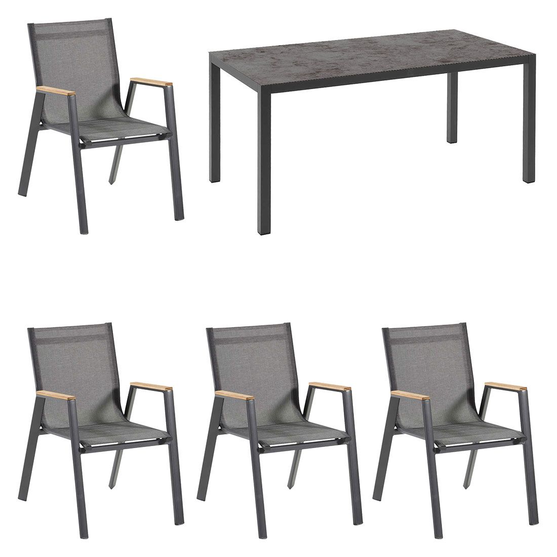 Hartman Aruba Gartenmöbelset 5-tlg.+Tisch 160x90cm Alu/Glas