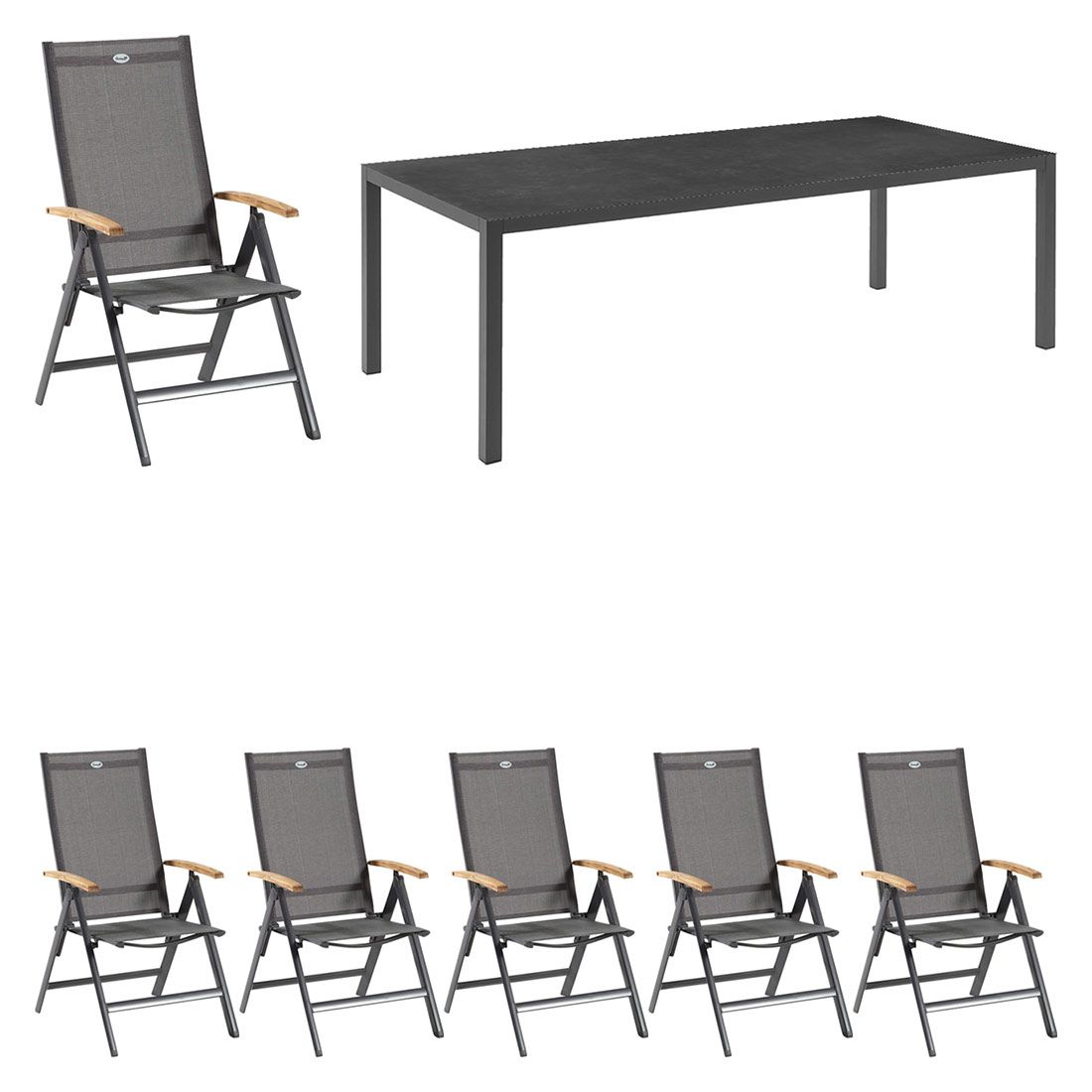 Hartman Aruba Gartenmöbelset 7-tlg.+Tisch 220x100cm Alu/Glas