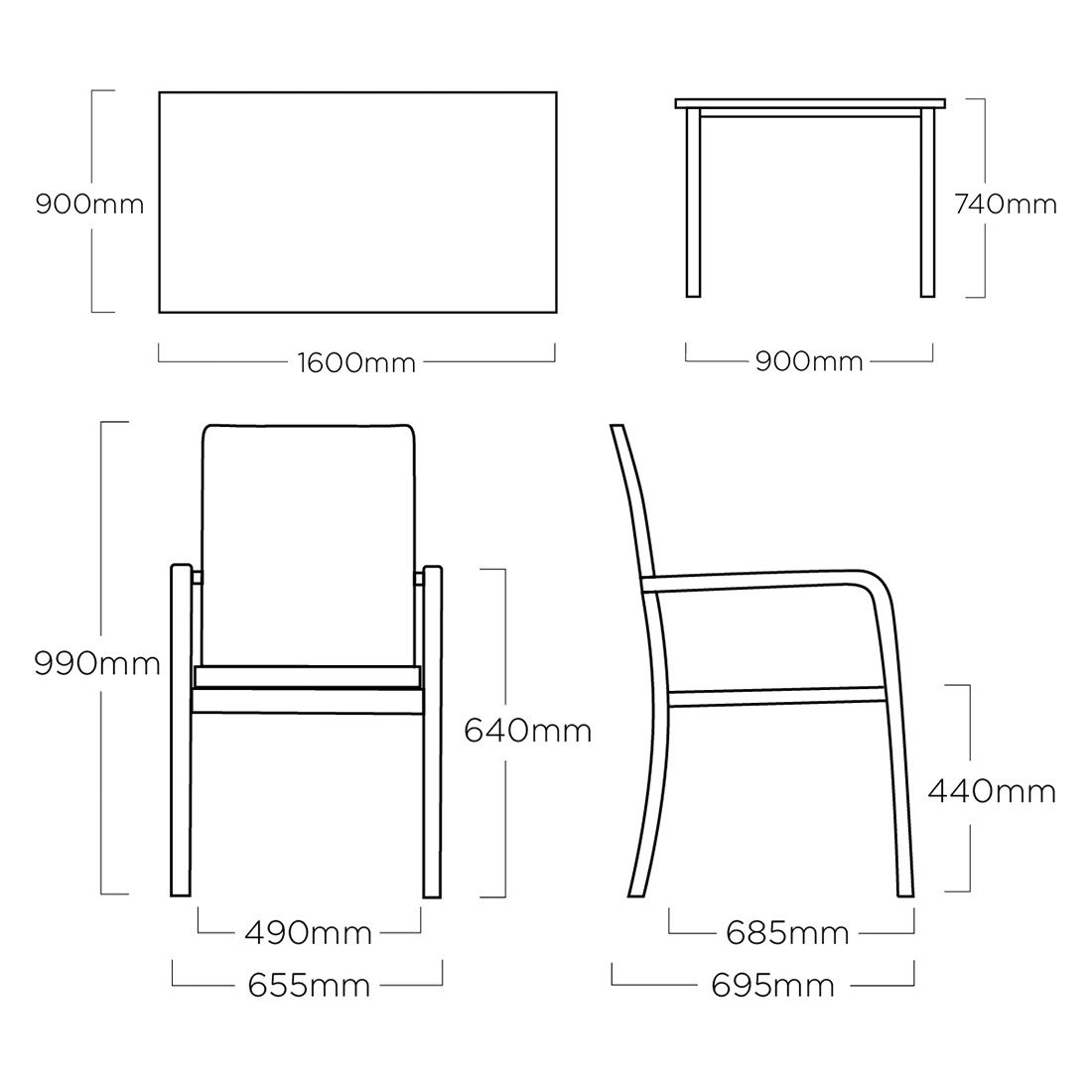 Kettler Basic Plus Gartenmöbelset 5-tlg. Tisch 160x90cm