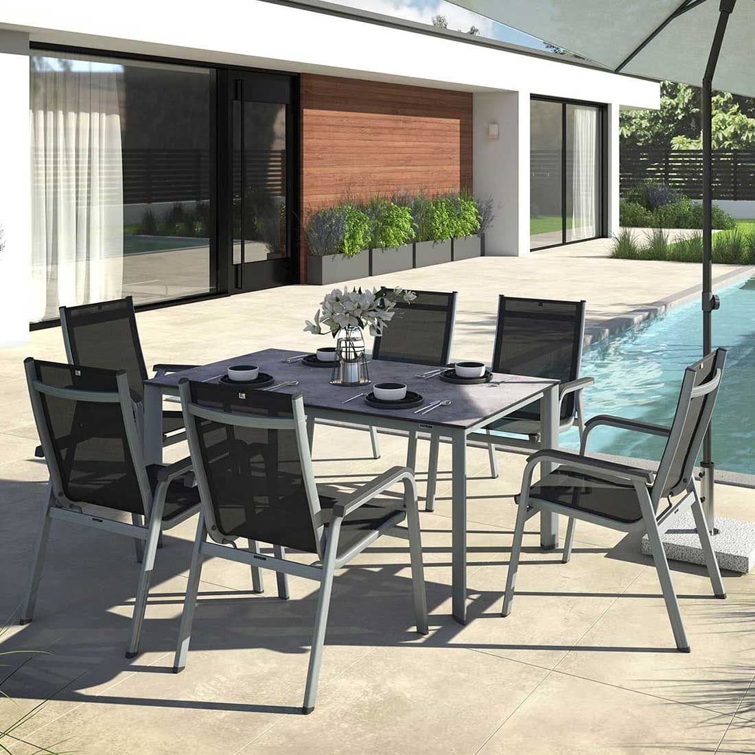 Kettler Basic Plus Gartenmöbelset 7-tlg.+Tisch 160x95cm