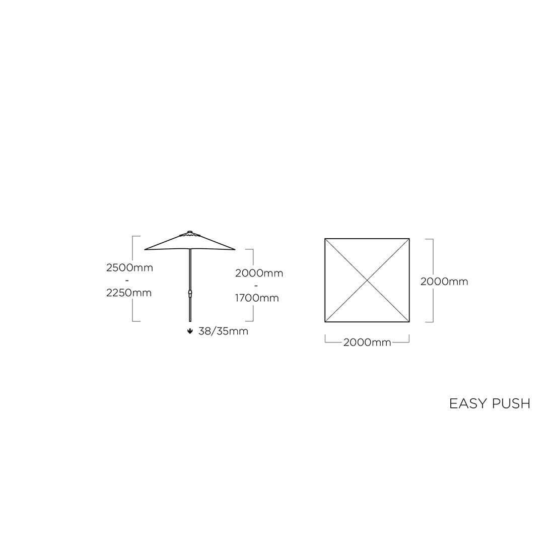 Kettler Easy Push Stockschirm 200x200cm Aluminium/Polyester