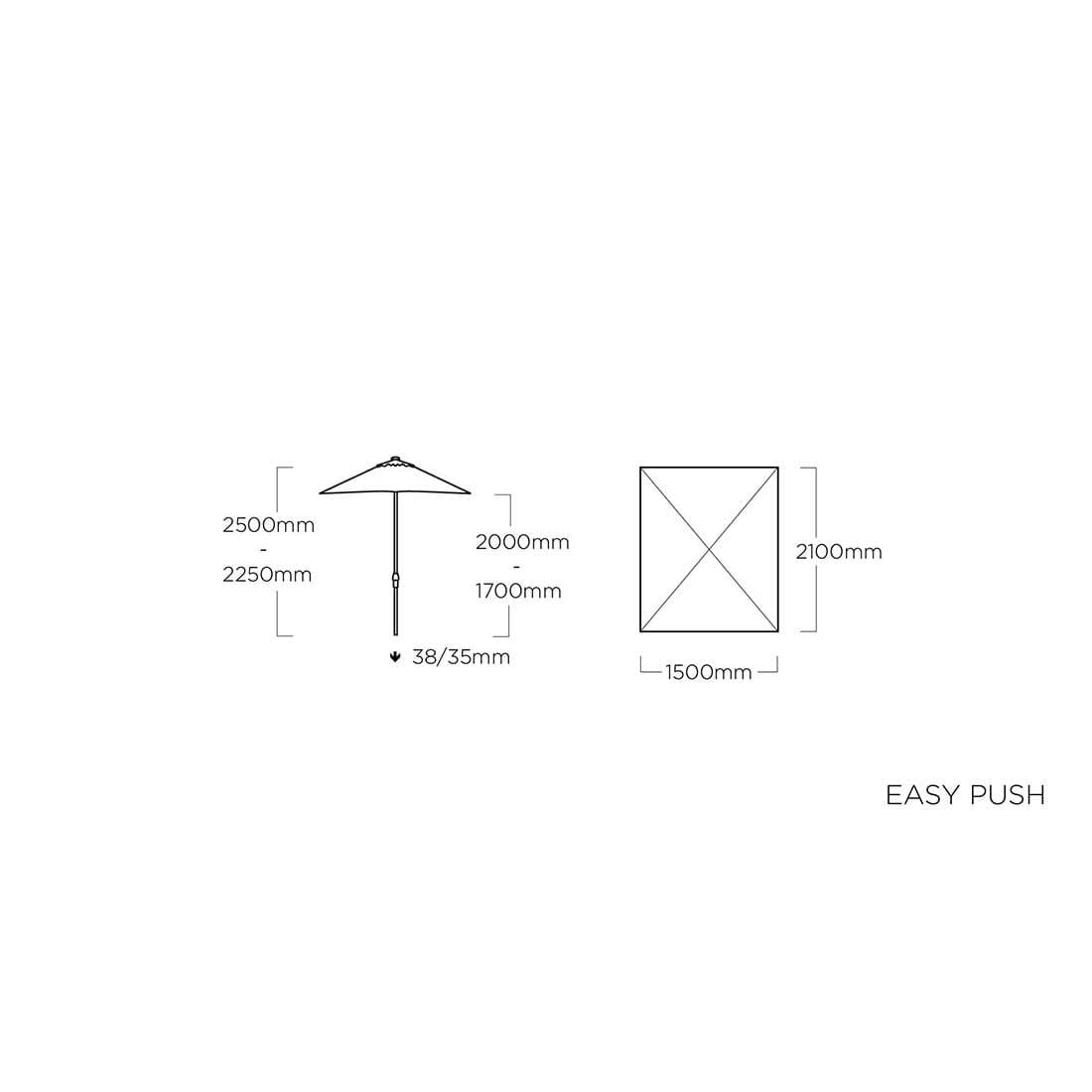 Kettler Easy-Push Stockschirm 210x150cm Aluminium/Polyester