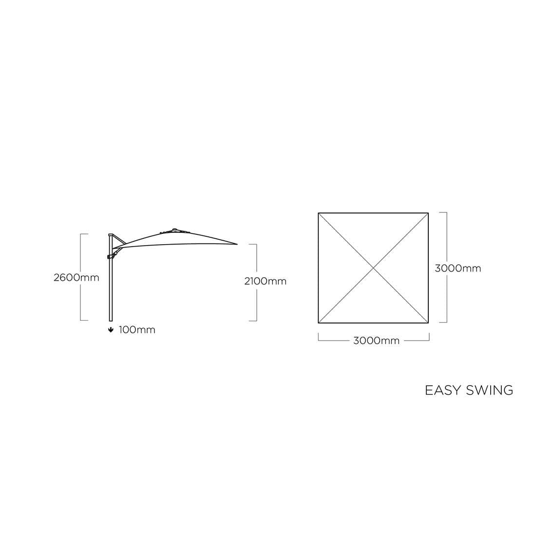 Kettler Easy Swing Ampelschirm 300x300cm Alu/Polyester