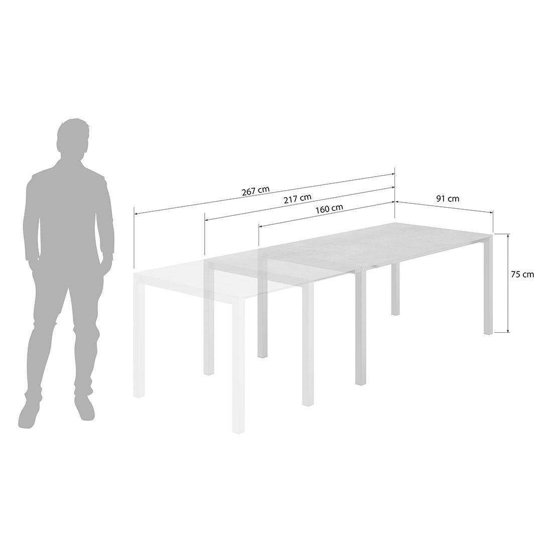 OUTLIV. Ausziehtisch 160/217/267x92 cm Edelstahl/HPL