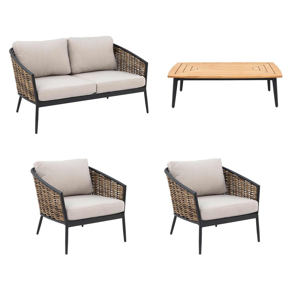 OUTLIV. Falun Lounge-Gruppe 4-tlg. Aluminium/Rope
