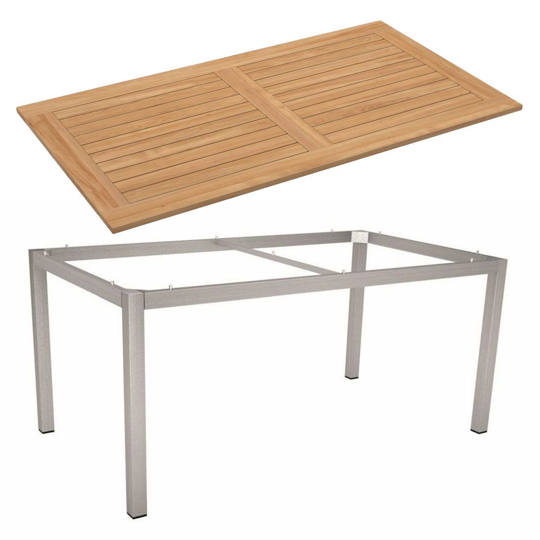 Stern Gartentisch 160x90cm Edelstahl/Teak