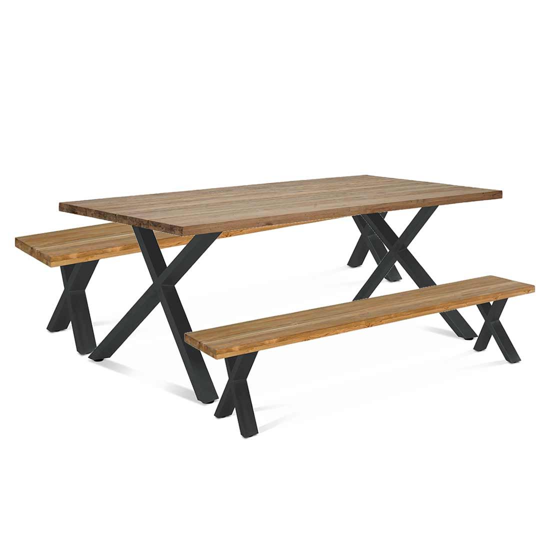 OUTLIV. Hudson Gartenmöbelset 3-tlg. Tisch 200x100cm Edelstahl/Teak  recycelt