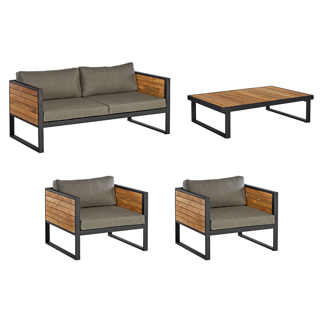 OUTLIV. Rhodos Lounge-Gruppe 4-tlg. Aluminium/Teak/Olefin