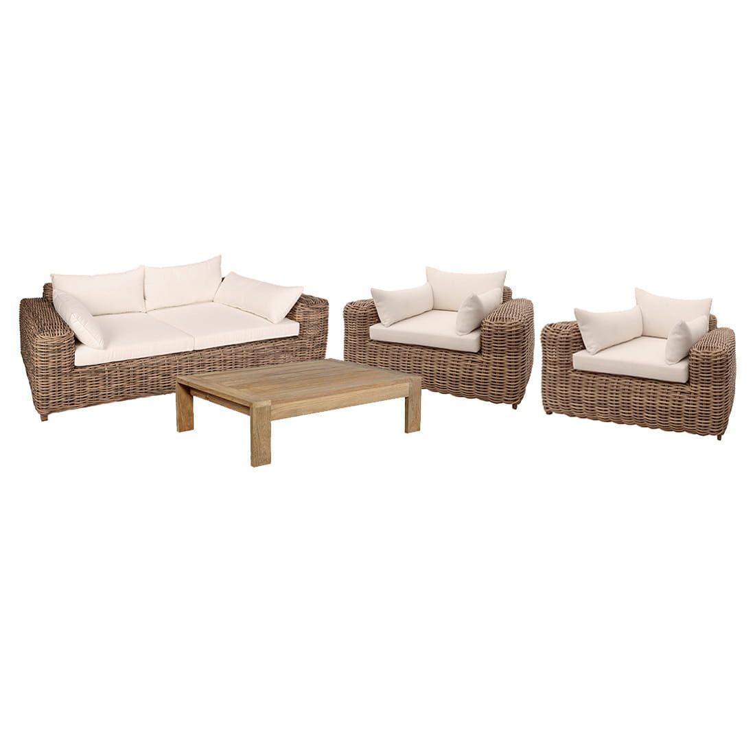 OUTLIV. Versailles Castello Lounge-Gruppe Geflecht/Polyester/Teakholz