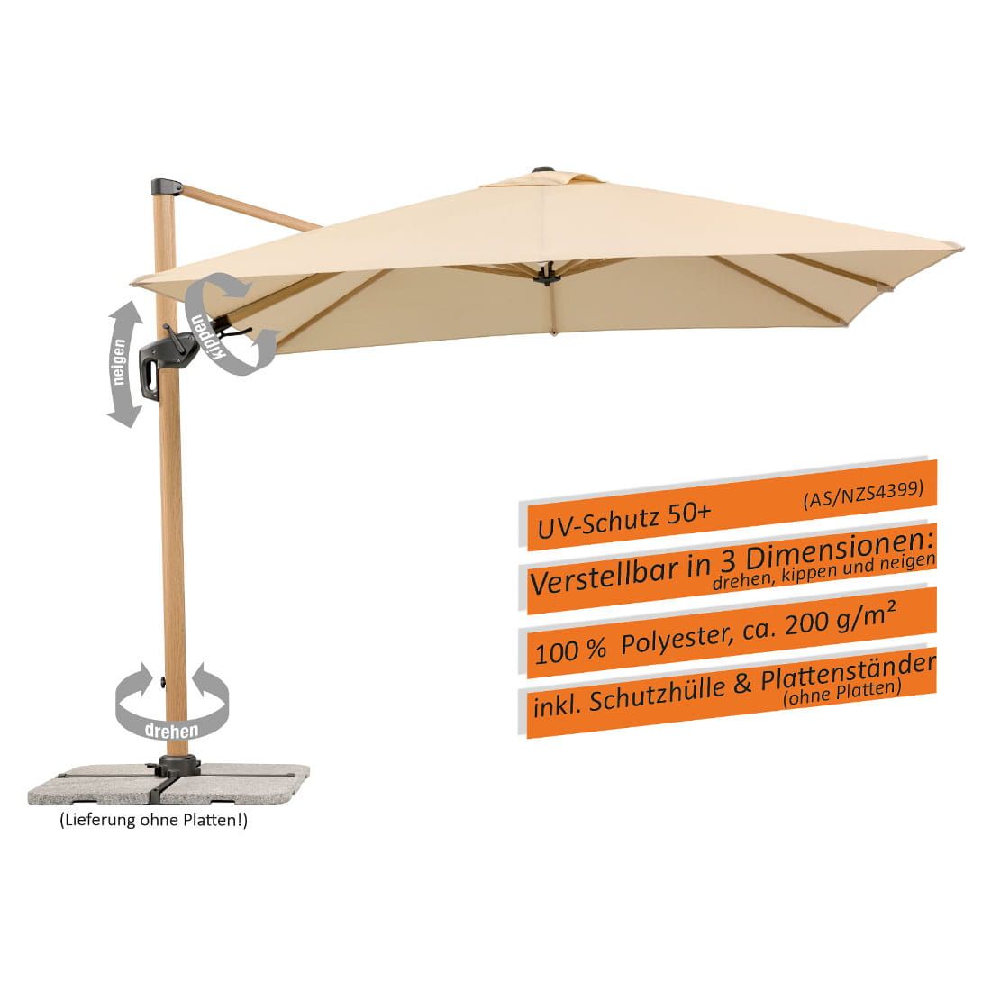 Schneider Rhodos Twist-Woody Ampelschirm 300x300cm
