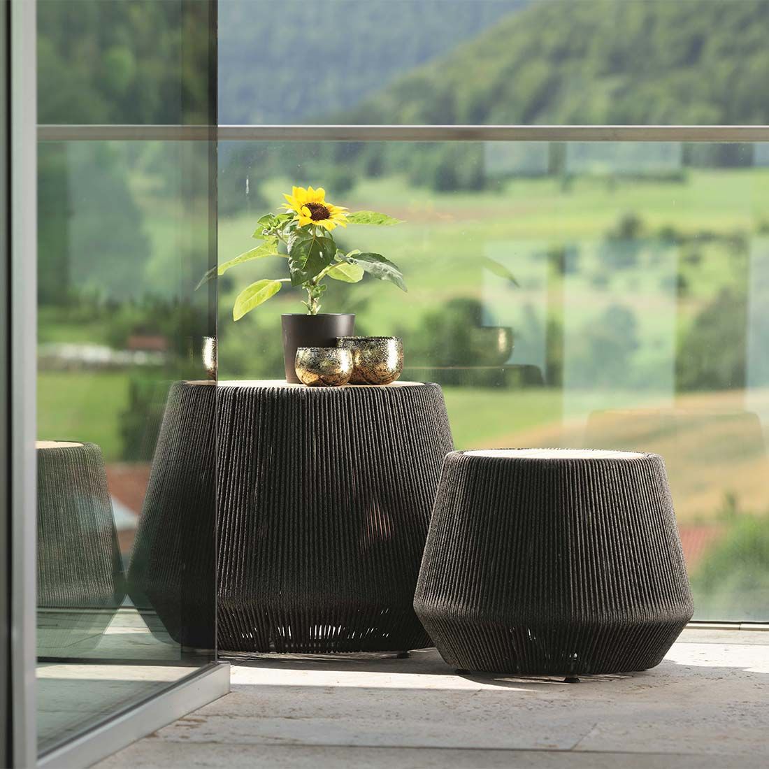 Stern Beistelltisch Ø45cm Aluminium/Rope/Teak