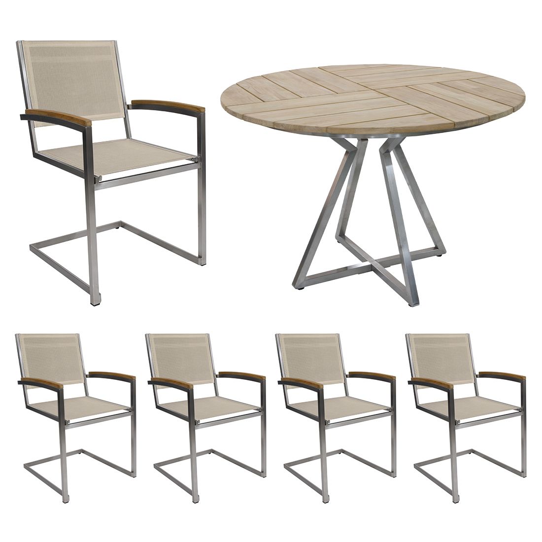 Zebra Pontiac Gartenmöbelset 6-tlg. mit Tisch Ø110x75cm