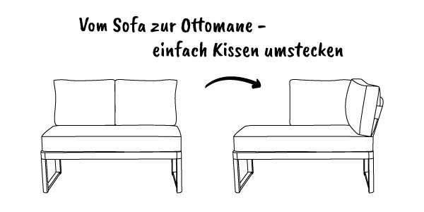 Modulares Gartensofa von OUTLIV. Pandora: Kissen umstecken oder höhere Kufen montieren