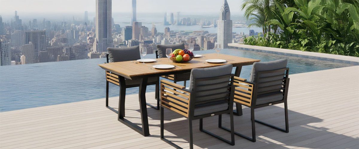OUTLIV. New York City Gartenmöbel-Set mit großem Gartentisch 200 × 90 cm aus robusten Outdoor-Materialien. Modernes Garten-Set im urbanen Look, ideal für Terrasse, Garten und Balkon.