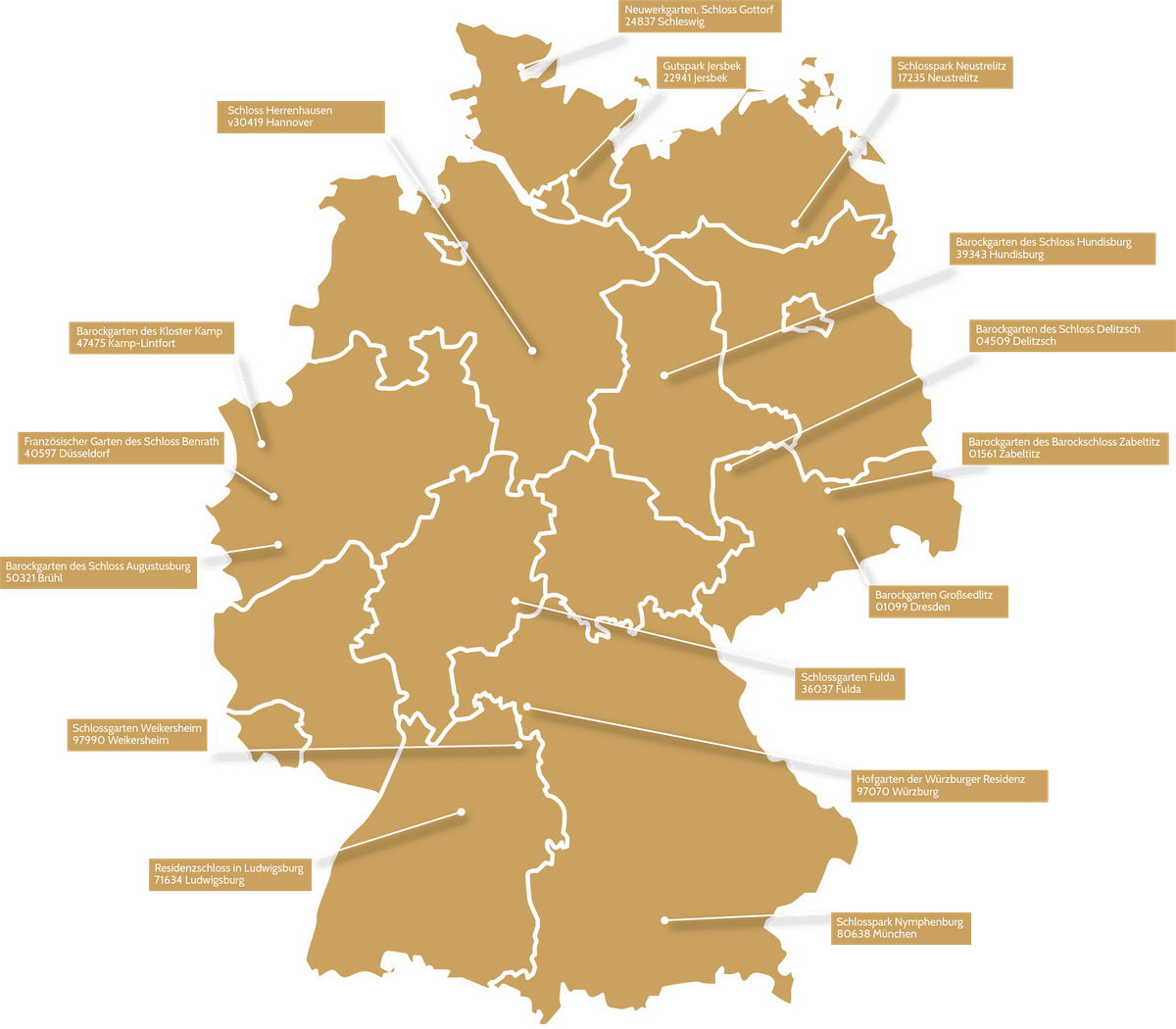 Barockgärten in Deutschland Landkarte