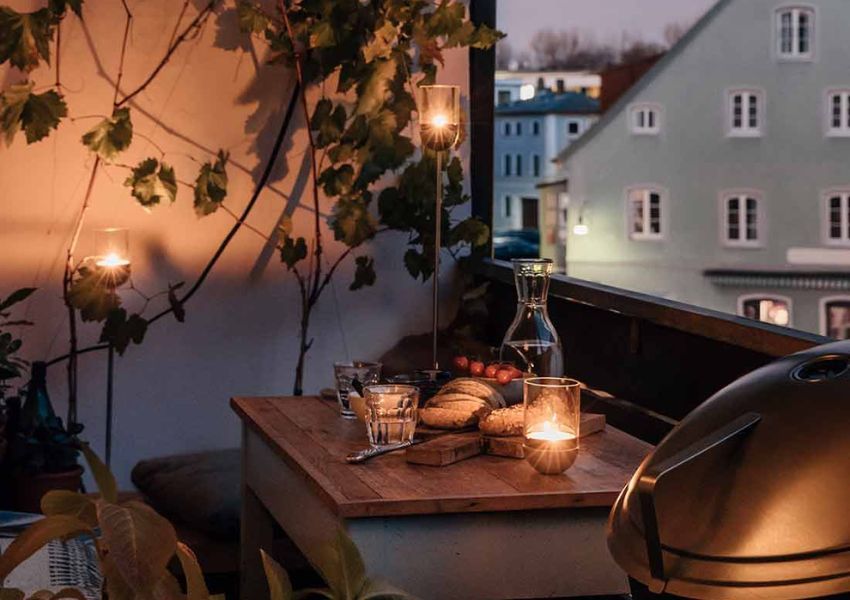 Boho Balkon mit Balkonleuchten Boho Balkon mit Balkonleuchten