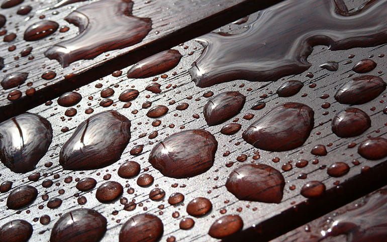 Holz mit abperlendem Wasser Holz mit abperlendem Wasser