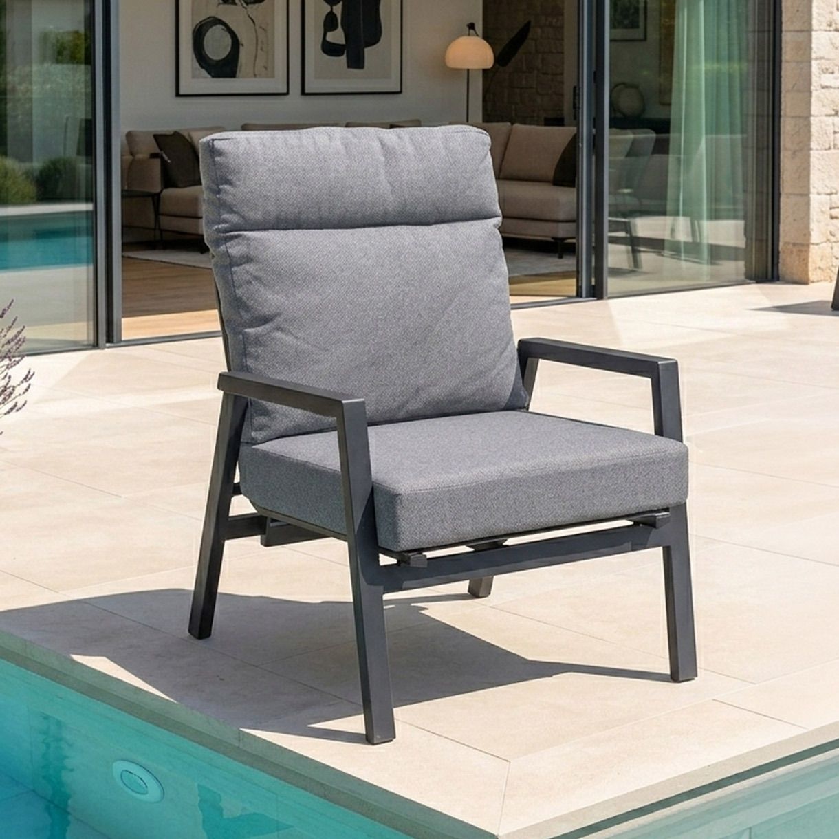 OUTLIV. Perth Loungesessel verstellbar Aluminium/Polyester Anthrazit/Hellgrau