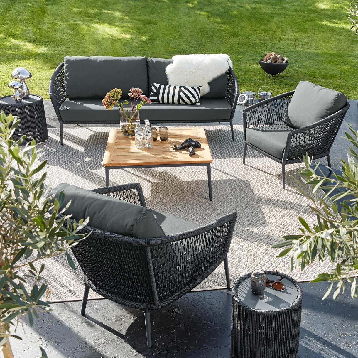Musterring Ibiza Gartenloungesofa Aluminium/Rope Anthrazit/Grau
