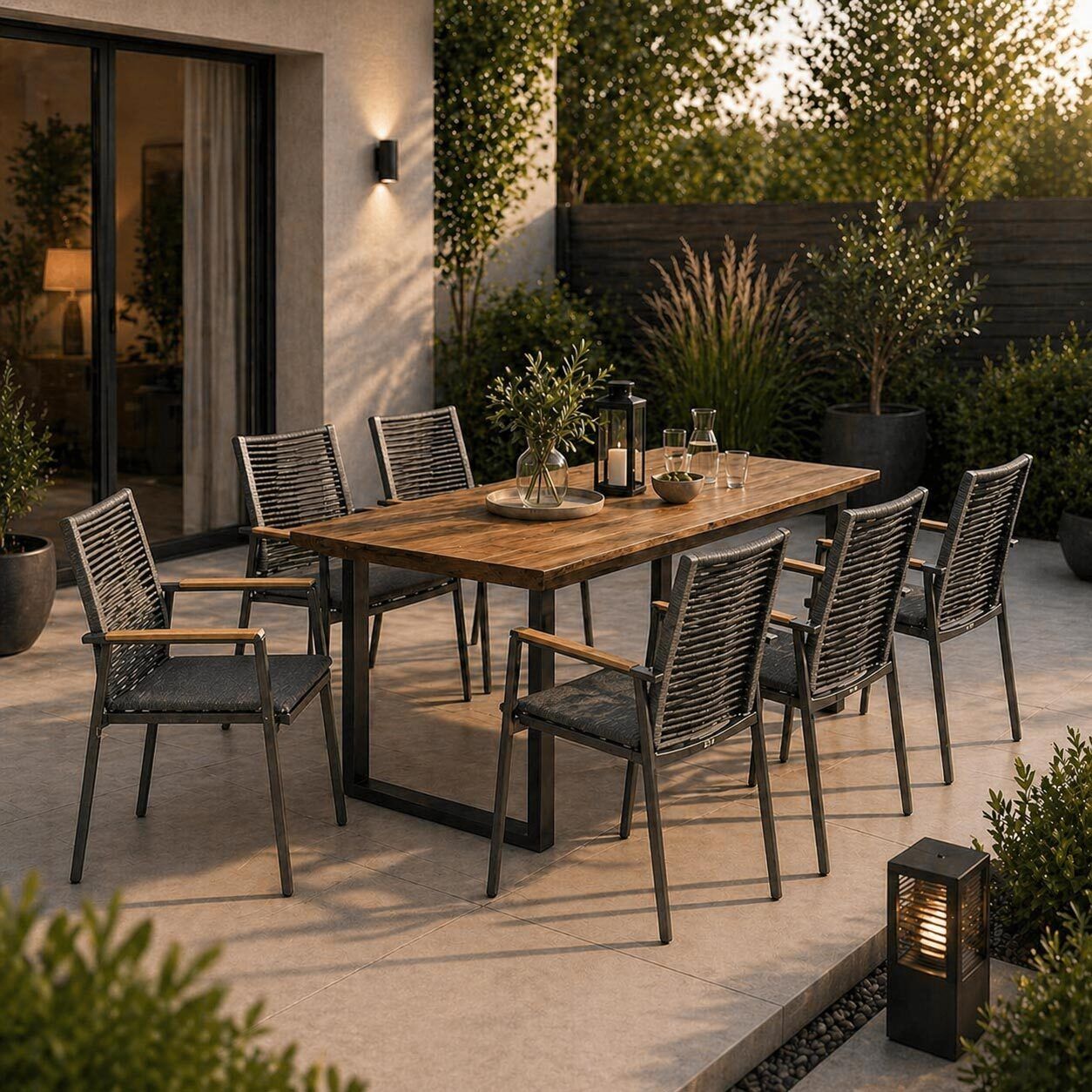Musterring Amsterdam Gartenmöbel-Set L (6 Plätze) Tisch 200x100cm Anthrazit/Natur