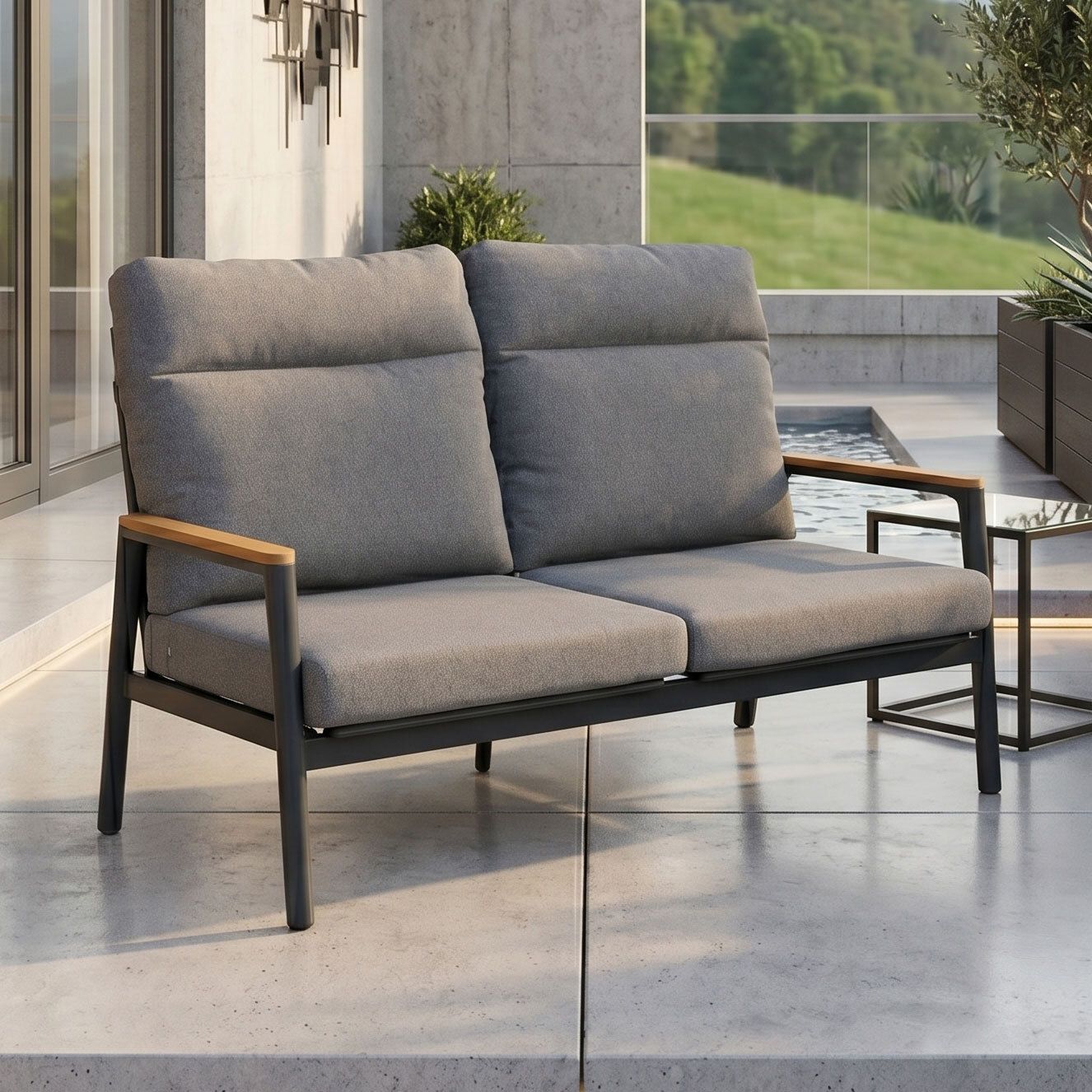 Siena Garden Cortina Gartenloungesofa verstellbar Aluminium/Rope/Polypropylen Matt Anthrazit/Basalt Grey/Blau-Grau