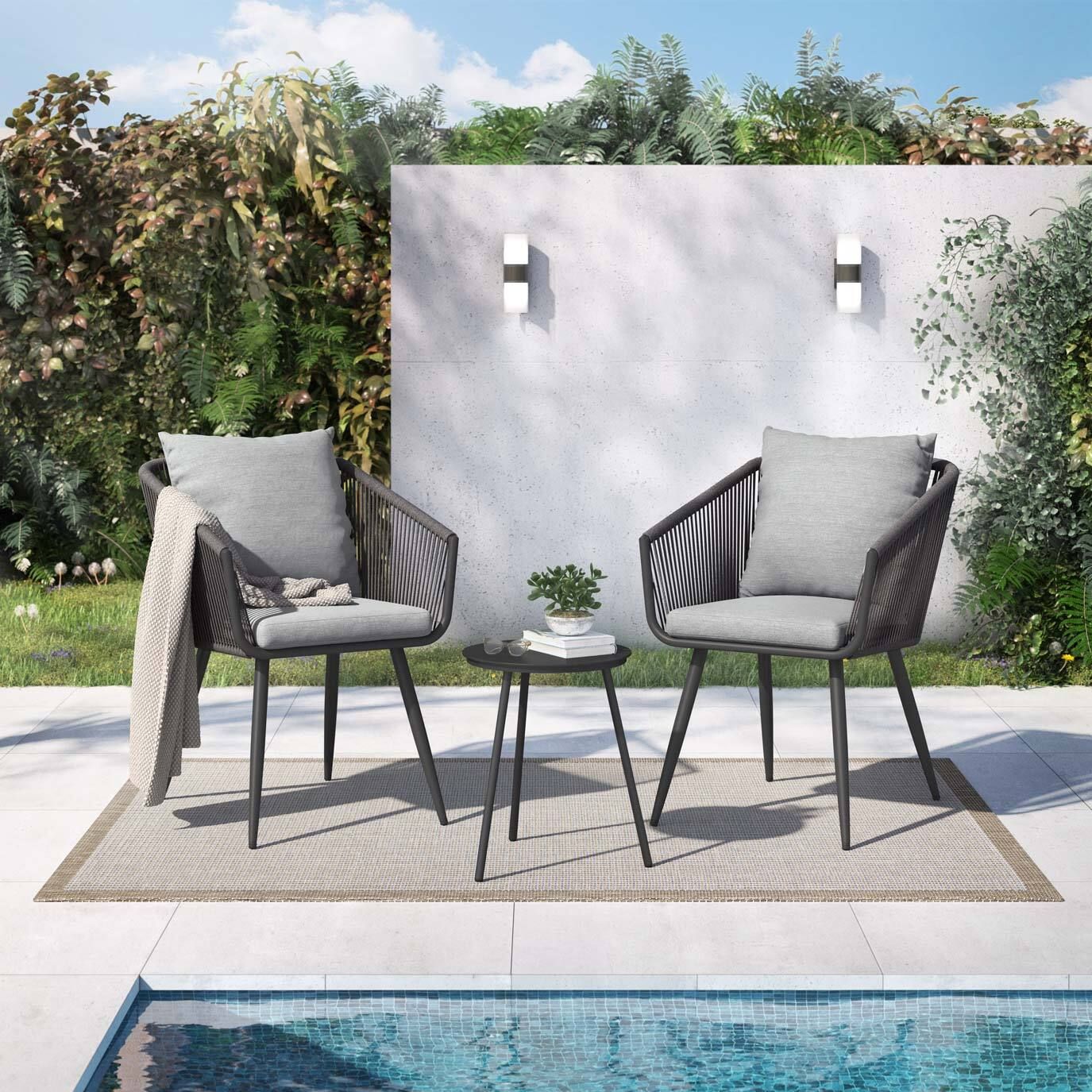 OUTLIV. Alex Gartenmöbel-Set S (2 Plätze) Tisch Ø45cm Anthrazit/Hellgrau