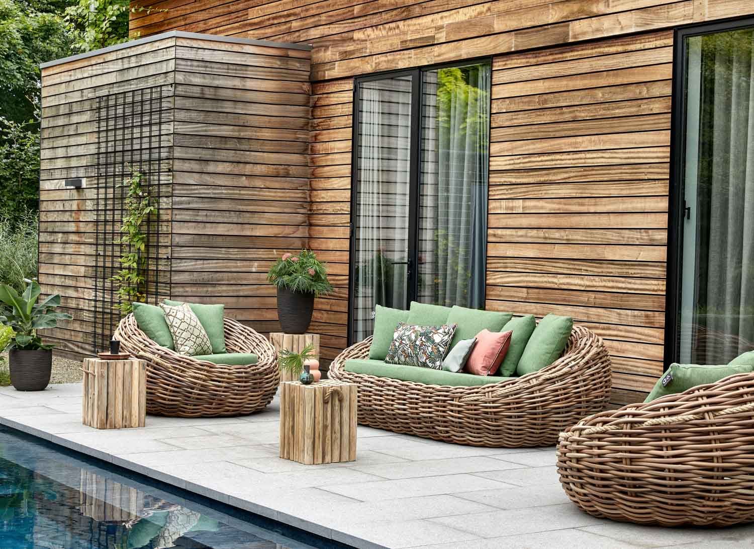 Apple Bee Cocoon Loungesessel Polyrattan/Bee Wett Mocca/Grün