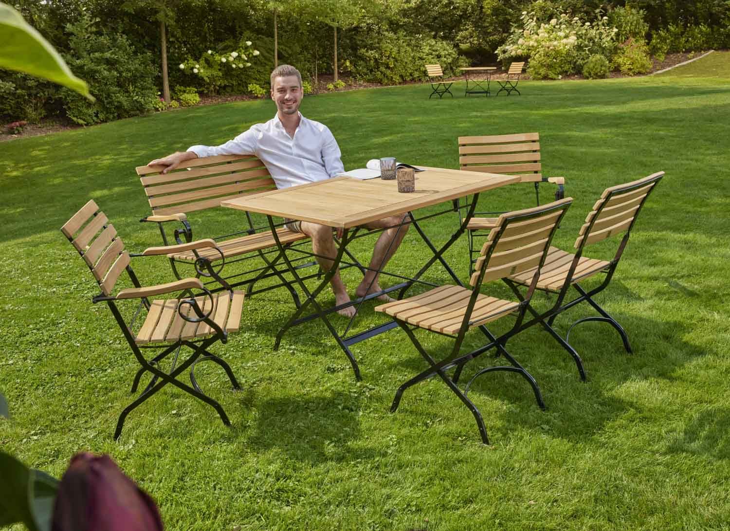 LC Garden Wimbledon Gartenbank Stahl/Teak Schwarz/Natur