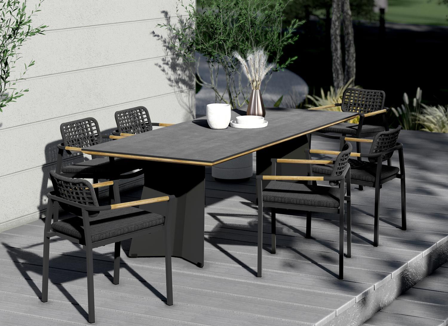 Zebra Ajax Gartentisch 230x100cm Stahl/Teak/HPL Graphit/Natur/Beton