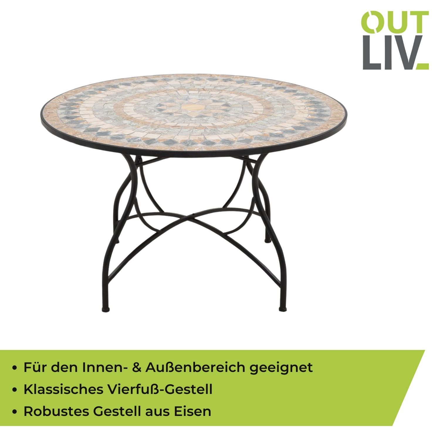 OUTLIV. Mosaik Gartentisch Eisen/Mosaik Schwarz/Mosaik