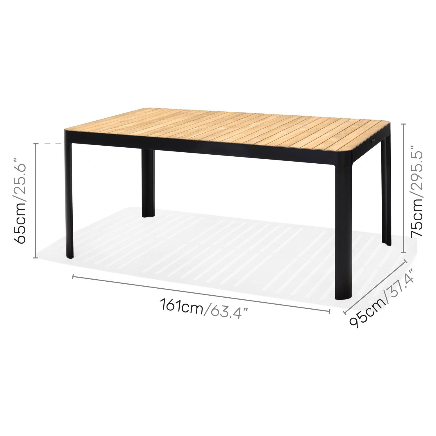 LifestyleGarden Portals Gartentisch 161x95cm Aluminium/Teak Batman Black/Teak