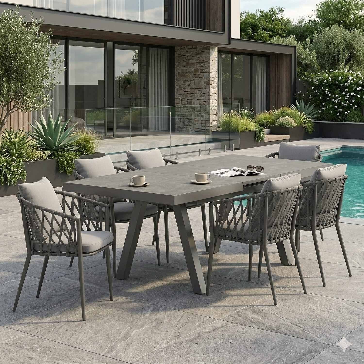LC Garden Sunrepo Gartenmöbel-Set L 6 (Plätze) Tisch 160/210x100cm Anthrazit/Dunkelgrau