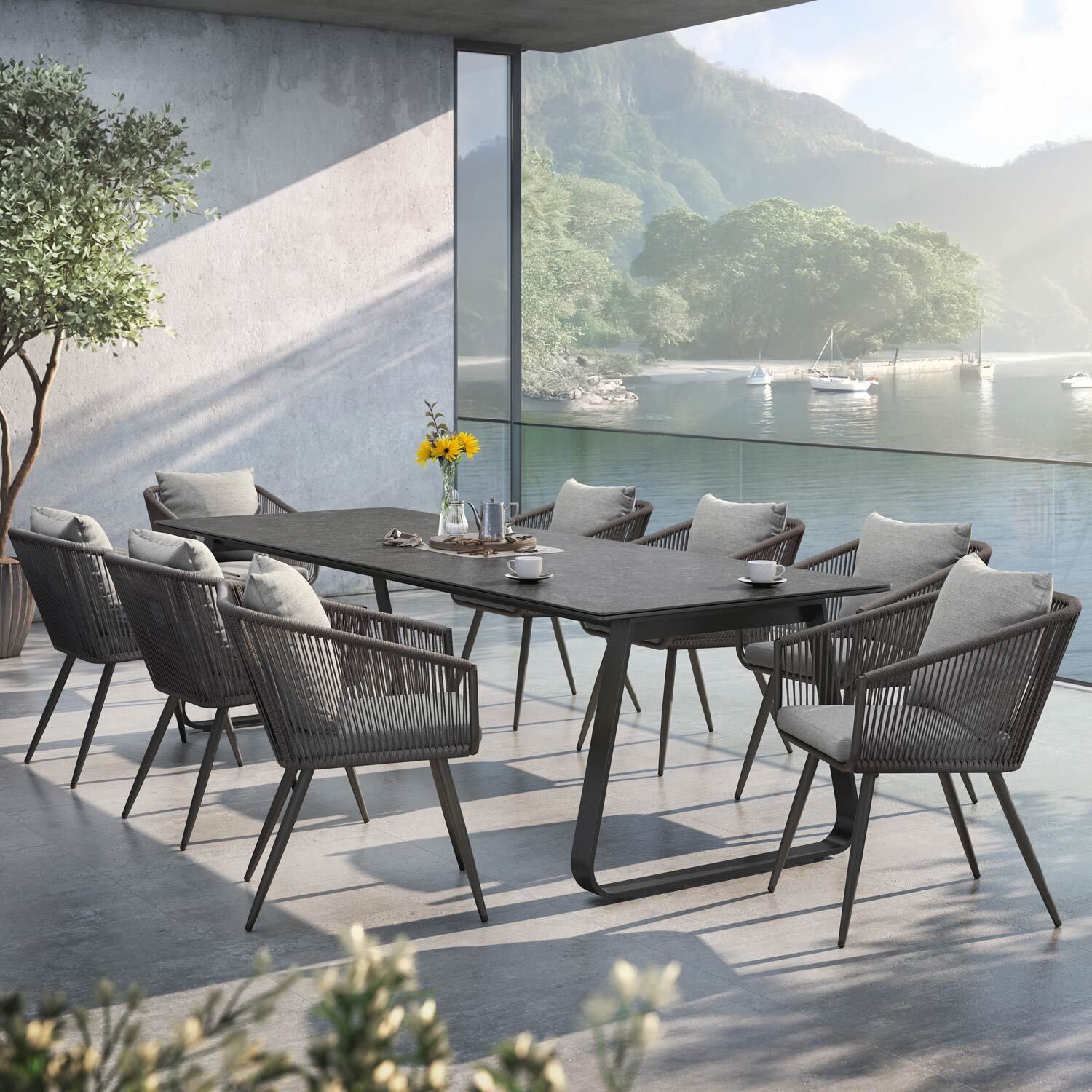 OUTLIV. Alex Gartenmöbel-Set XL (8 Plätze) Tisch 280x100cm Anthrazit