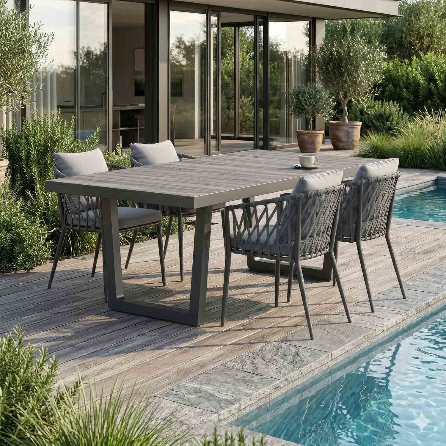 LC Garden Sunrepo Gartenmöbel-Set M (4 Plätze) Tisch 200x100cm Anthrazit/Dunkelgrau