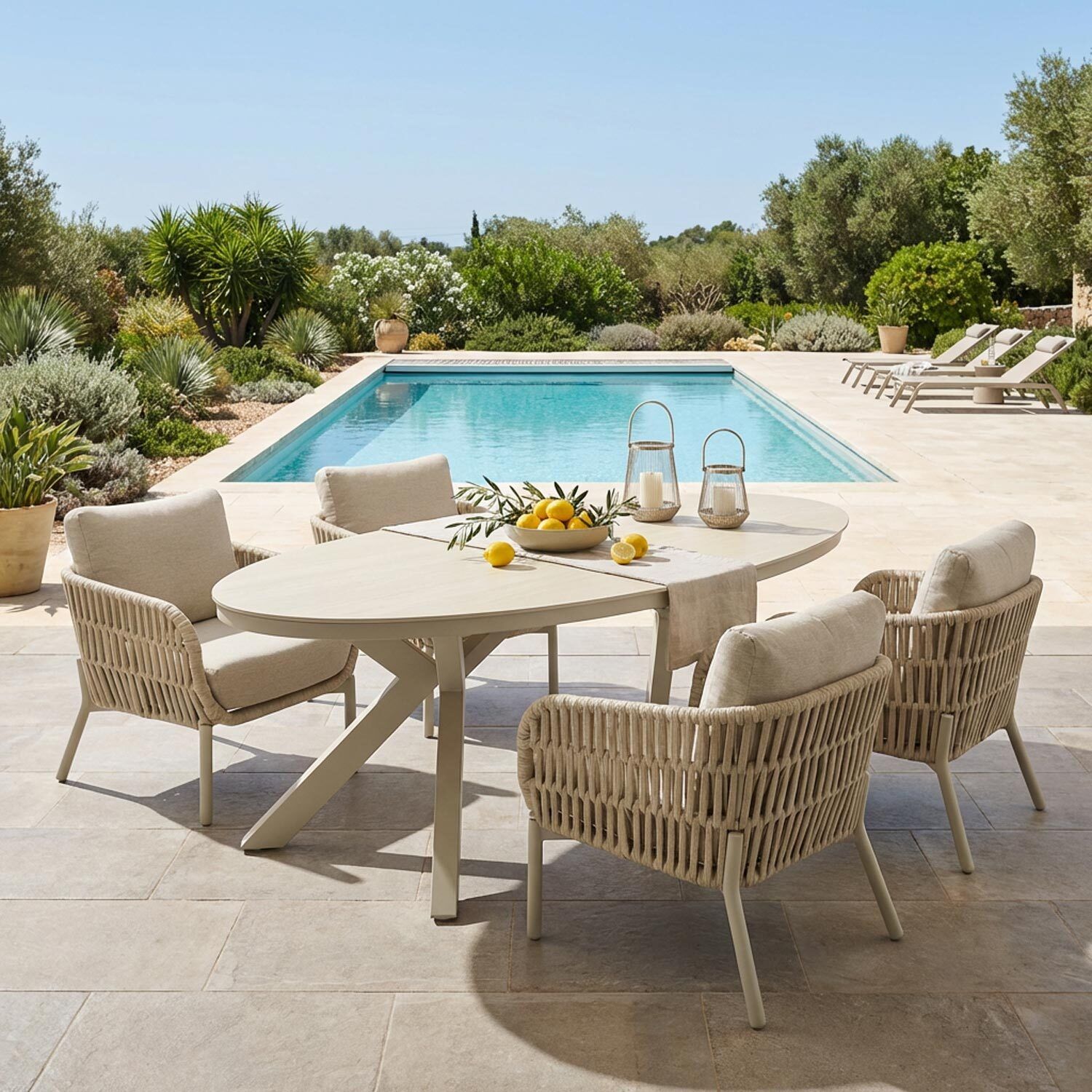 LC Garden Terano Gartenmöbel-Set Low Dining M (4 Plätze) Tisch 220x120cm Taupe/Beige